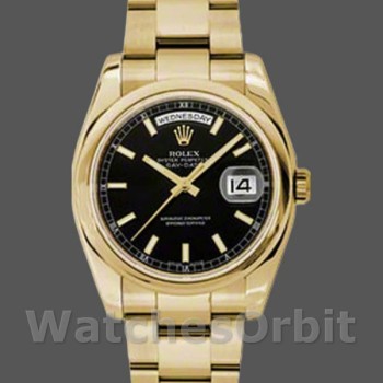 Replica Rolex Day-Date 36 mm Uomo-118238-Oro giallo-Calrante nero-Acciaio inossidabile nero