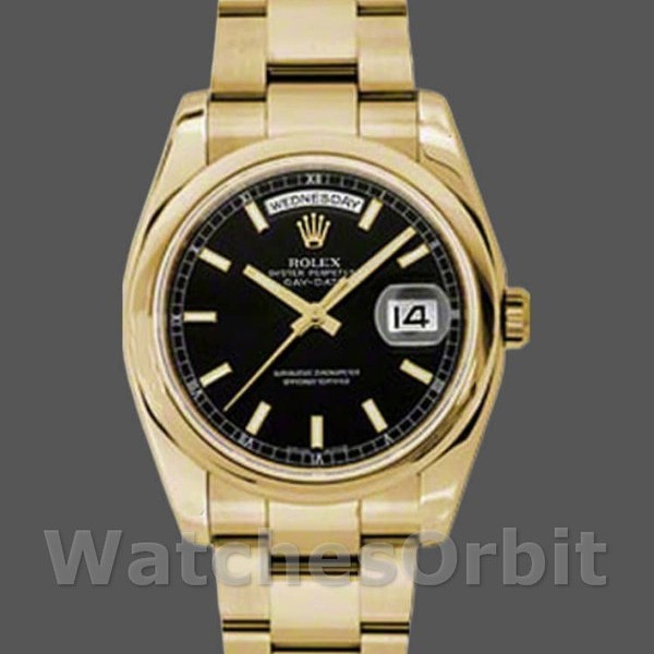 Replica Rolex Day-Date 36 mm Uomo-118238-Oro giallo-Calrante nero-Acciaio inossidabile nero