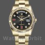 Replica Rolex Day-Date 36 mm Uomo-118238-Dal quadrante in oro giallo e diamanti neri-Ghiera scanalata nera