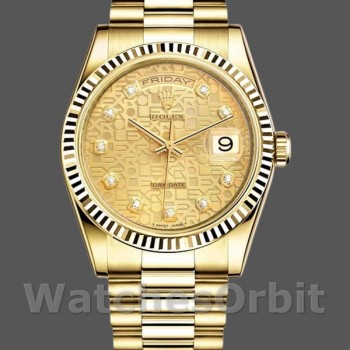 Replica Rolex Day-Date 36 mm Unisex-118238-Oro giallo-Champagne Jubilee Quadrante di diamanti Champagne