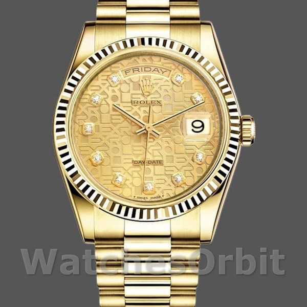 Replica Rolex Day-Date 36 mm Unisex-118238-Oro giallo-Champagne Jubilee Quadrante di diamanti Champagne