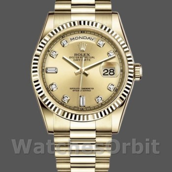 Replica Rolex Day-Date 36mm Unisex-118238-Oro giallo-Diamante Champagne Quadrante Champagne