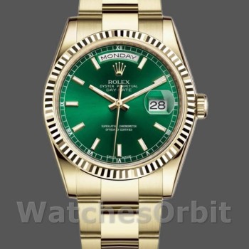 Replica Rolex Day-Date 36mm Unisex-118238-Giallo Oro-Giallo Quadrante Verde Unisex-118238-Giallo Quadrante Verde