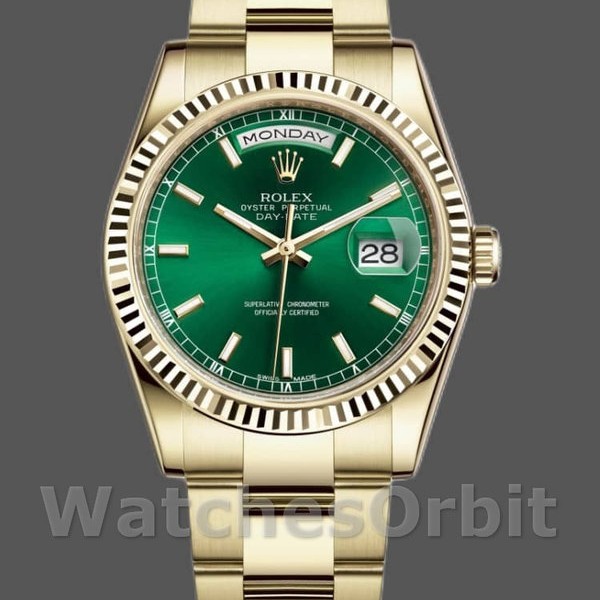 Replica Rolex Day-Date 36mm Unisex-118238-Giallo Oro-Giallo Quadrante Verde Unisex-118238-Giallo Quadrante Verde