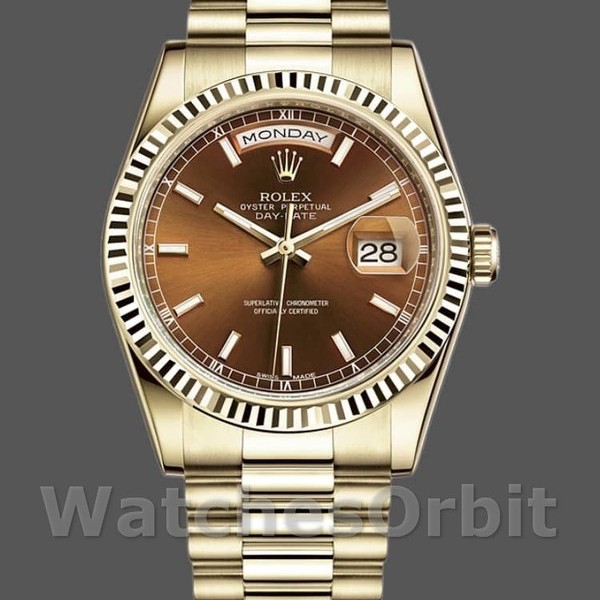Replica Rolex Day-Date 36mm Unisex-118238-Oro giallo-Index Quadrante Cognac <span style=