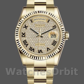 Replica Rolex Day-Date 36mm Unisex-118238-Oro giallo-Dal quadrante con diamanti Pave<br />
