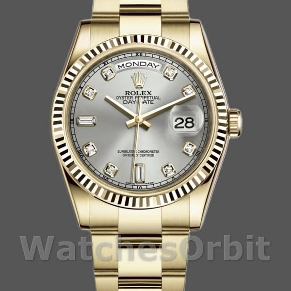 Replica Rolex Day-Date 36mm Unisex-118238-Oro giallo-Argento Quadrante di diamanti Argento