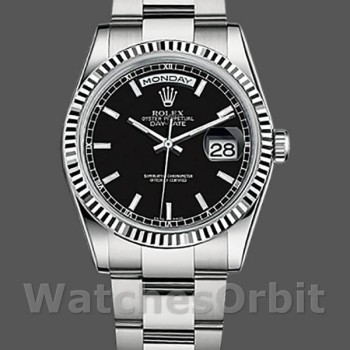 Replica Rolex Day-Date 36 mm Unisex-118239-Calrante nero-Ghiera scanalata Nero