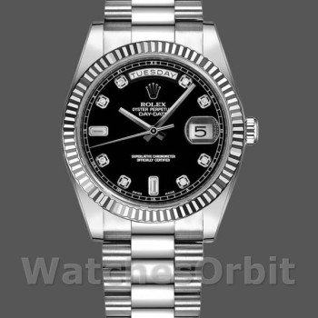Replica Rolex Day-Date 36mm Unisex-118239-Contatore nero con diamanti-Ghiera scanalata Nero