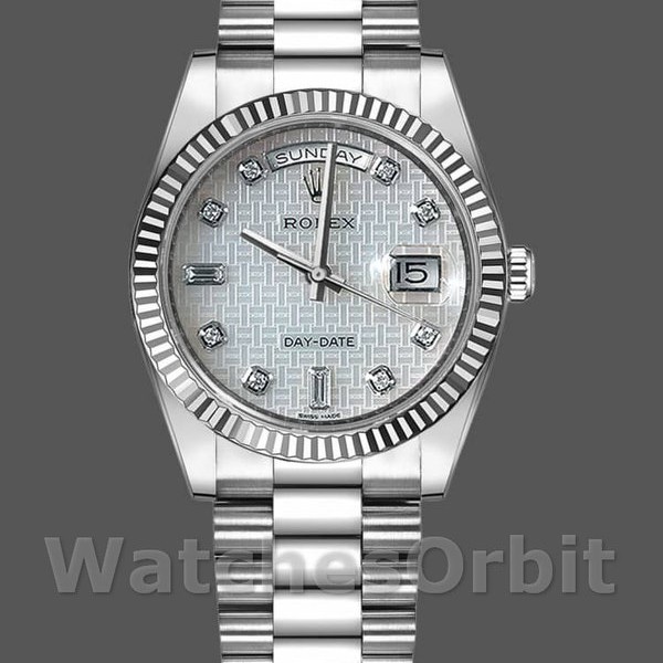 Replica Rolex Day-Date 36mm Unisex-118239-MOP-Comparatore bianco-Ghiera scanalata MOP