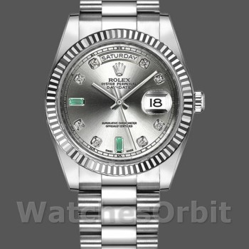 Replica Rolex Day-Date 36 mm Unisex-118239-Rhodium Quadrante grigio Rodio<br />