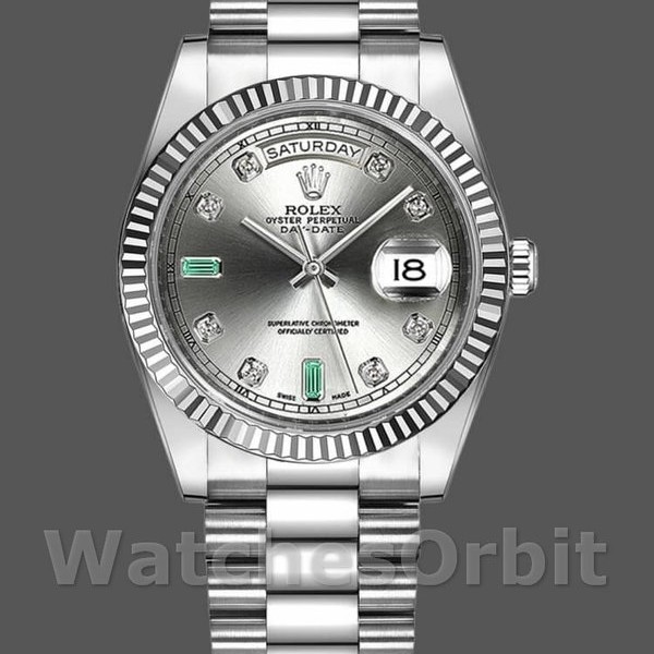 Replica Rolex Day-Date 36 mm Unisex-118239-Rhodium Quadrante grigio Rodio<br />