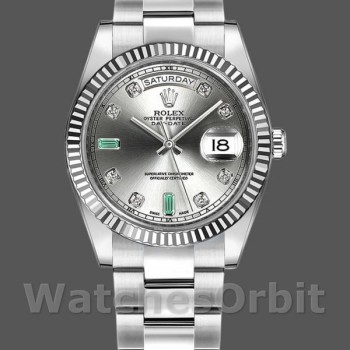 Replica Rolex Day-Date 36 mm Unisex-118239-Rhodium Quadrante grigio-Oro bianco Rhodium<br />
