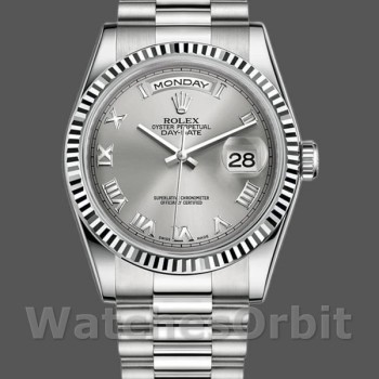 Replica Rolex Day-Date 36 mm Unisex-118239-Rodio Quadrante romano-Oro bianco Rodio