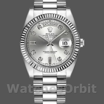 Replica Rolex Day-Date 36mm Unisex-118239-Argento Quadrante diamantato Argento
