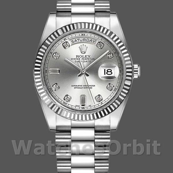 Replica Rolex Day-Date 36mm Unisex-118239-Argento Quadrante diamantato Argento