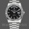 Replica Rolex Day-Date 36mm Unisex-118239-Dal quadrante bianco nero-Ghiera scanalata nero