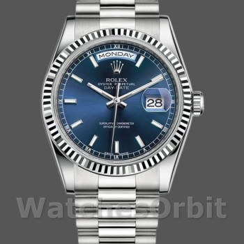 Replica Rolex Day-Date 36mm Unisex-118239-Dal quadrante blu-oro bianco Blu