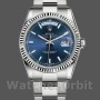 Replica Rolex Day-Date 36 mm Unisex-118239-Dal quadrante oro bianco-blu-Ghiera scanalata blu