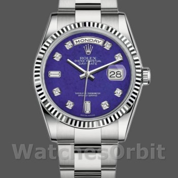Replica Rolex Day-Date 36mm Unisex-118239-Oro Bianco-Diamante-Lapis Lazuli Quadrante Blu Blu