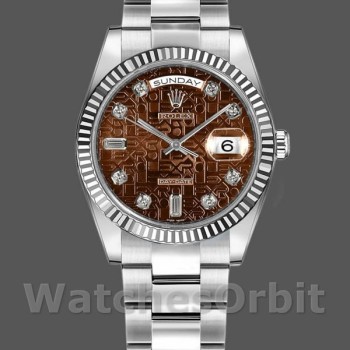 Replica Rolex Day-Date 36mm Unisex-118239-Oro bianco-Giubileo-Comparto marrone cioccolato Marrone