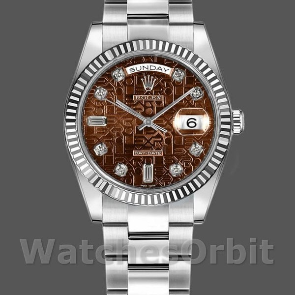 Replica Rolex Day-Date 36mm Unisex-118239-Oro bianco-Giubileo-Comparto marrone cioccolato Marrone