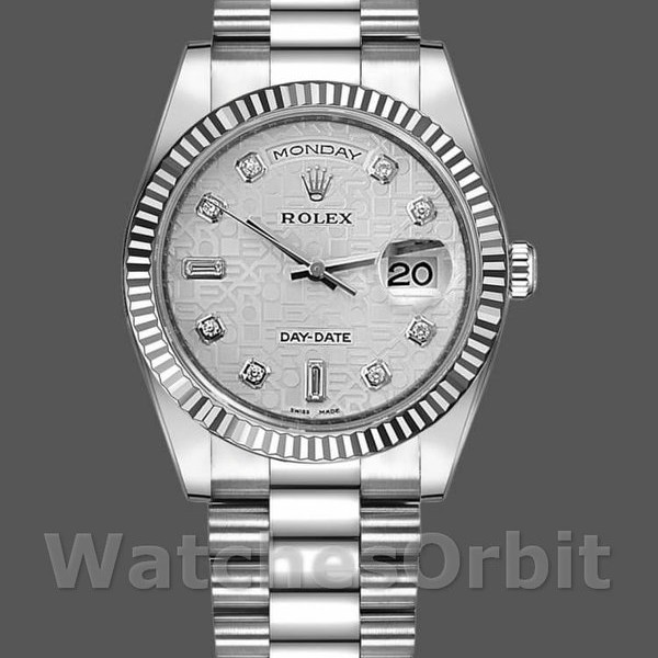 Replica Rolex Day-Date 36mm Unisex-118239-Oro bianco-Giubileo-Comparto argento Argento