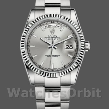 Replica Rolex Day-Date 36 mm Unisex-118239-Dal quadrante bianco-argento Argento