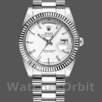 Replica Rolex Day-Date 36mm Unisex-118239-Dal quadrante bianco-oro bianco- lunetta scanalata Bianco
