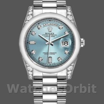 Replica Rolex Day-Date 36mm Unisex-118296-Platino-Calare blu ghiaccio-Diamante blu ghiaccio unisex