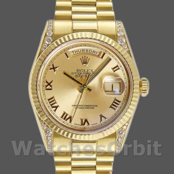 Replica Rolex Day-Date 36mm Unisex-118338-Calendario champagne-Numeri romani Champagne