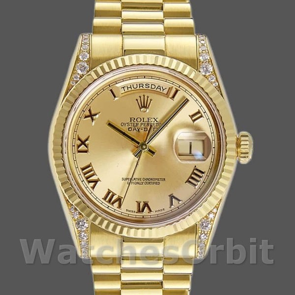 Replica Rolex Day-Date 36mm Unisex-118338-Calendario champagne-Numeri romani Champagne