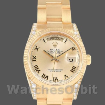 Replica Rolex Day-Date 36 mm Unisex-118338 - Oro giallo - Quadrante champagne - Numeri romani Champagne
