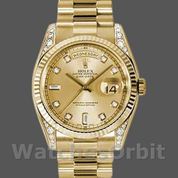 Replica Rolex Day-Date 36mm Unisex-118338-Dal quadrante in oro giallo e diamanti champagne Champagne