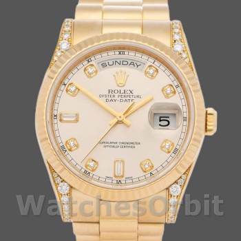 Replica Rolex Day-Date 36 mm Unisex-118338-Dal quadrante giallo-argento Argento