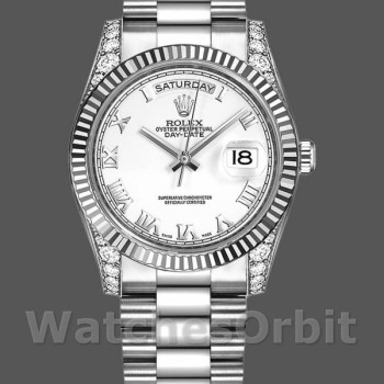 Replica Rolex Day-Date 36 mm Unisex-118339-Calrante bianco-Ghiera scanalata bianco<br />