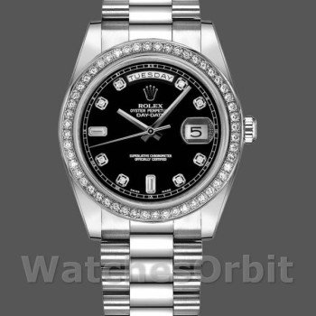Replica Rolex Day-Date 36mm Unisex-118346-Calendario nero con diamanti Nero unisex