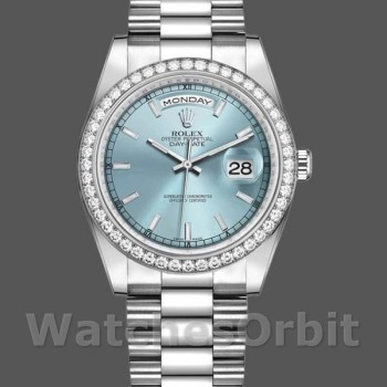 Replica Rolex Day-Date 36mm Unisex-118346-Calare blu ghiaccio-Diamante blu ghiaccio unisex