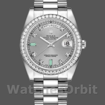 Replica Rolex Day-Date 36mm Unisex-118346-Rhodium Quadrante grigio Rhodium Grigio unisex