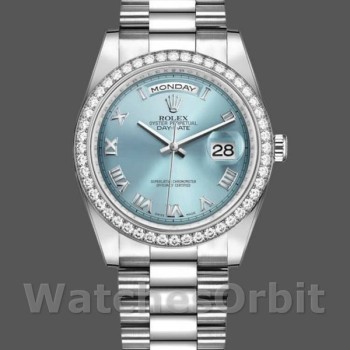 Replica Rolex Day-Date 36mm Unisex-118346-Roman-Dal quadrante blu ghiaccio Unisex-118346-Roman-Ice Blue