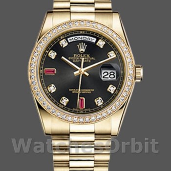 Replica Rolex Day-Date 36mm Unisex-118348-Calendario nero con diamanti nero unisex<br />