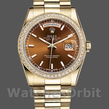 Replica Rolex Day-Date 36 mm Unisex-118348-Comparto marrone cioccolato-Oro giallo cioccolato marrone<br />