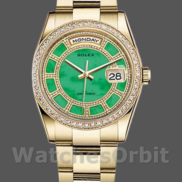 Replica Rolex Day-Date 36mm Unisex-118348-Comparto verde-Oro giallo Verde unisex