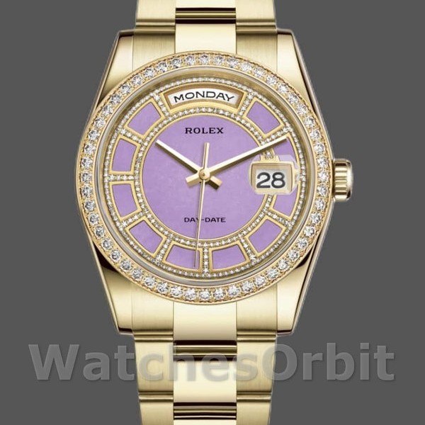 Replica Rolex Day-Date 36mm Unisex-118348-Lavanda Quadrante Carosello di Giada-Oro giallo Lavanda<br />