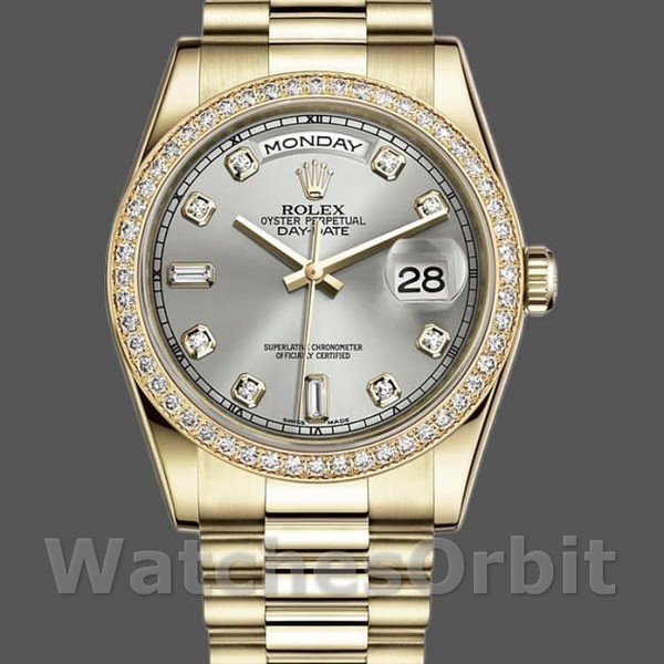 Replica Rolex Day-Date 36mm Unisex-118348-Argento Quadrante di diamanti Argento