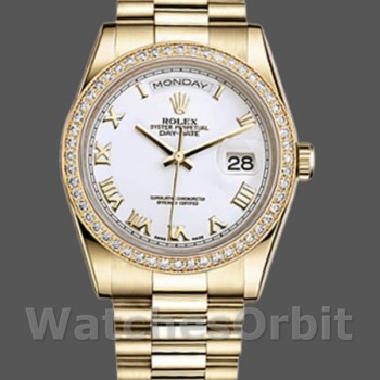 Replica Rolex Day-Date 36mm Unisex-118348-Comparatore bianco con numeri romani Bianco<br />