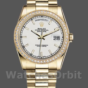 Replica Rolex Day-Date 36mm Unisex-118348-Ungherese Quadrante Bianco-Oro giallo Bianco<br />