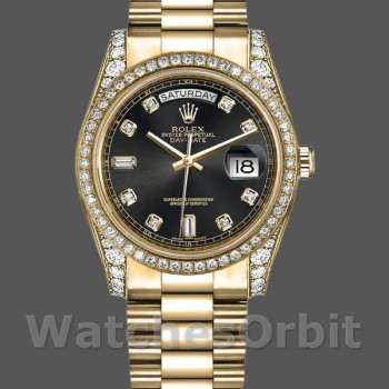 Replica Rolex Day-Date 36mm Unisex-118388-Calendario nero con diamanti nero unisex<br />