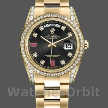 Replica Rolex Day-Date 36mm Unisex-118388-Componente nero con diamanti e rubini Nero