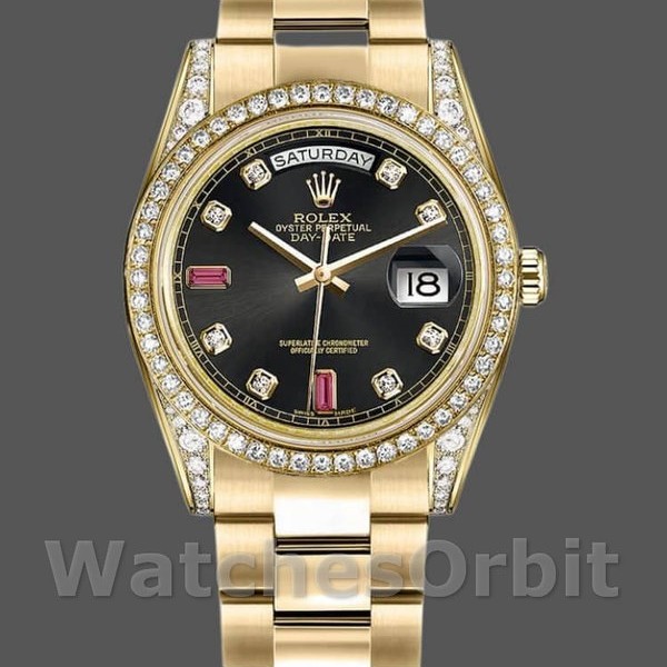Replica Rolex Day-Date 36mm Unisex-118388-Componente nero con diamanti e rubini Nero